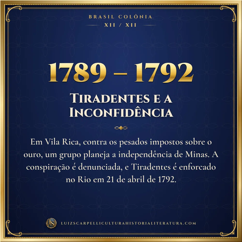 1789 – 1792: Tiradentes e a Inconfidência. Brasil Colônia, Luiz Scarpelli