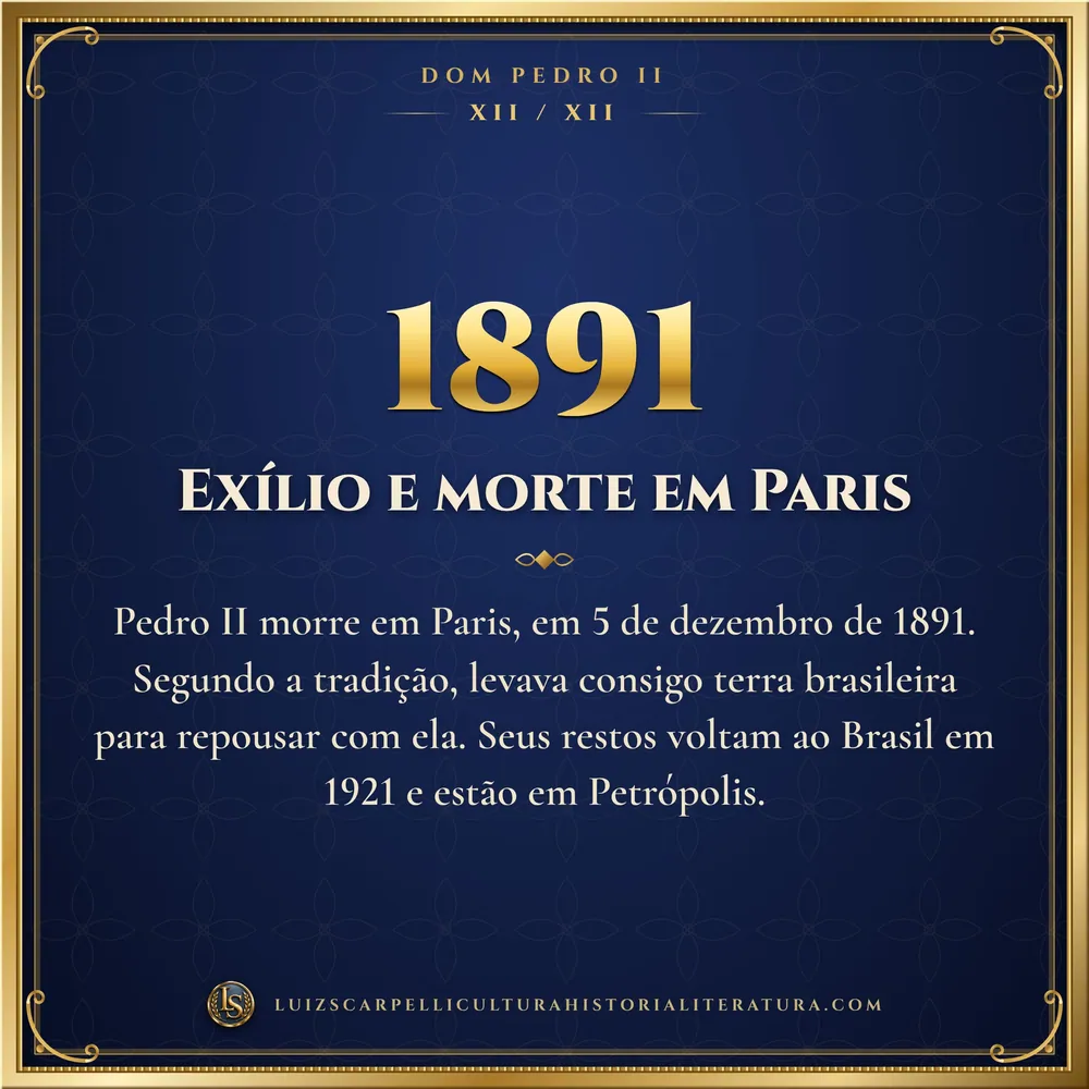 1891: Exílio e morte em Paris. Dom Pedro II, Luiz Scarpelli