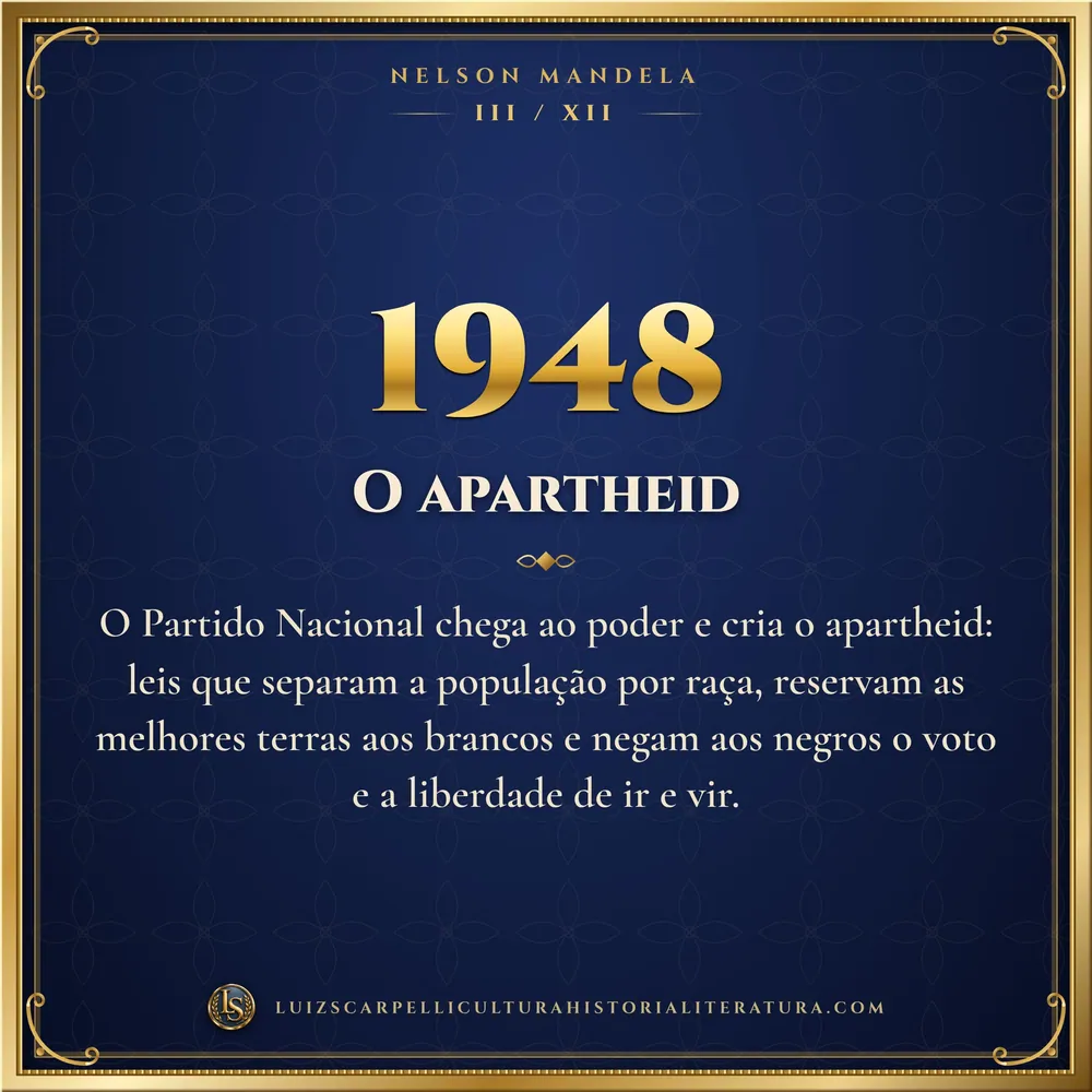 1948: O apartheid. Nelson Mandela, Luiz Scarpelli