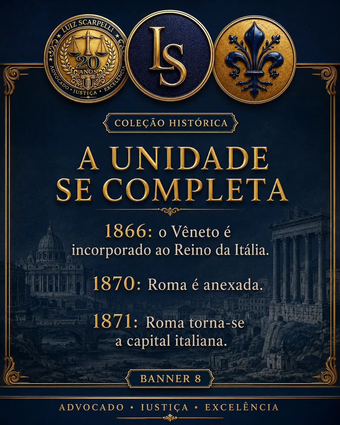 A unidade se completa: 1866, 1870 e 1871: Coleção Histórica de Luiz Scarpelli sobre o Reino da Itália