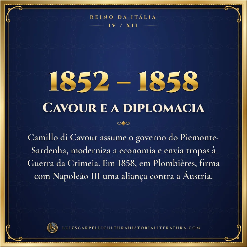 1852 – 1858: Cavour e a diplomacia. Reino da Itália, Luiz Scarpelli