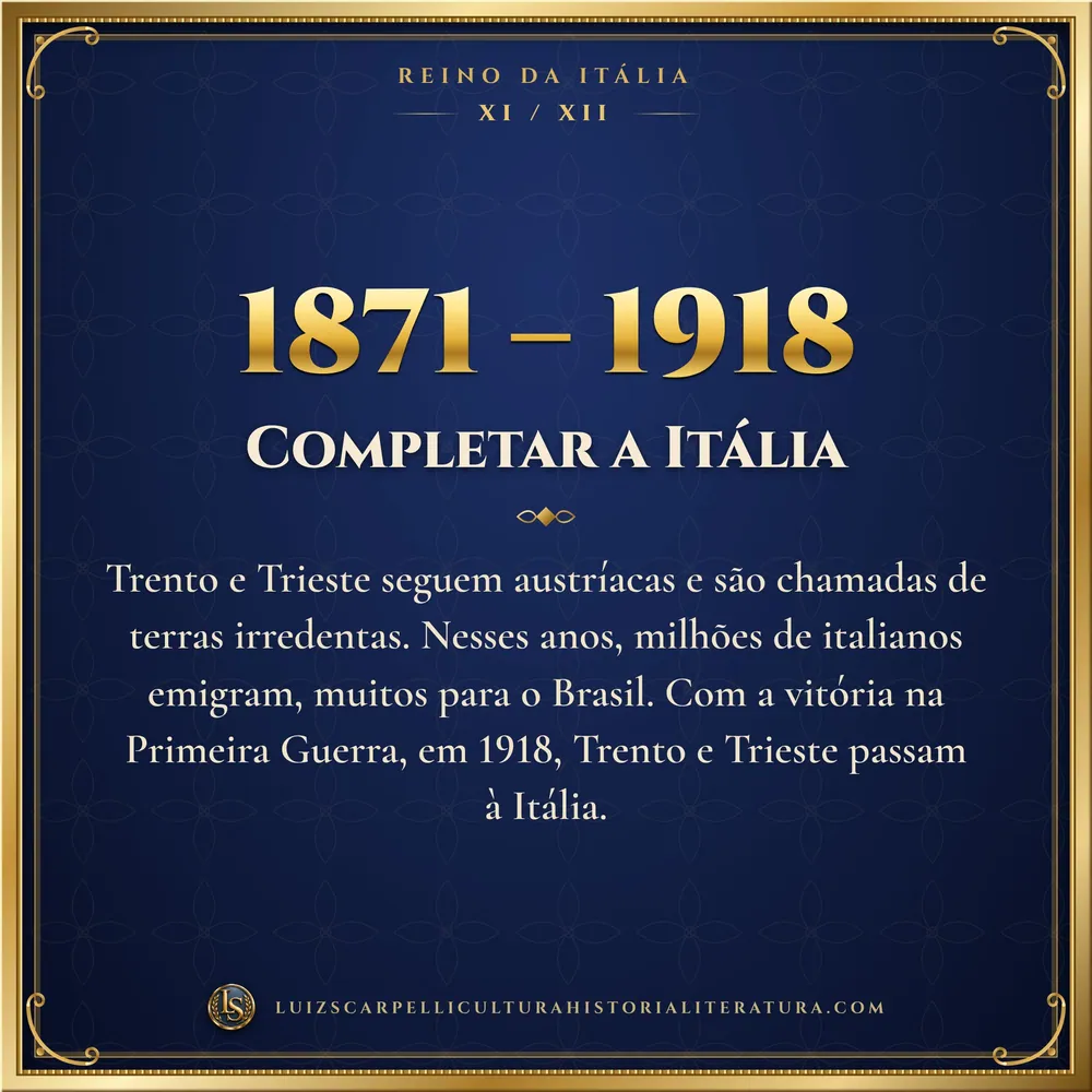 1871 – 1918: Completar a Itália. Reino da Itália, Luiz Scarpelli