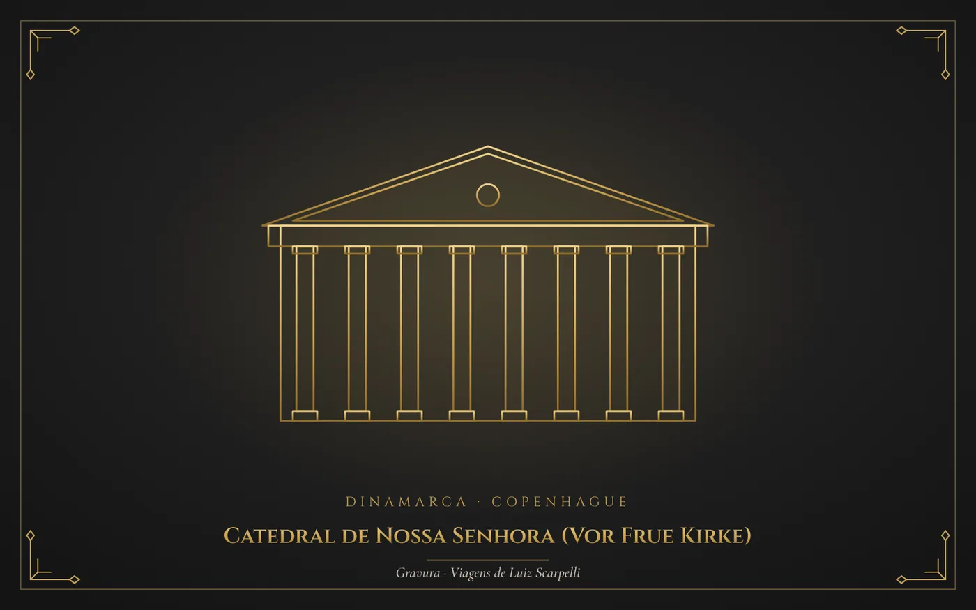 Catedral de Nossa Senhora (Vor Frue Kirke), Copenhague: gravura das viagens de Luiz Scarpelli