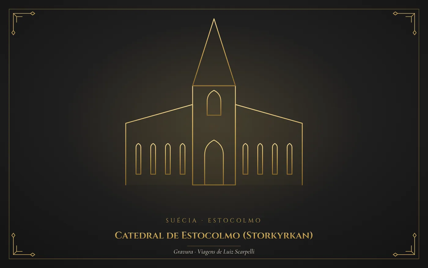 Catedral de Estocolmo (Storkyrkan), Estocolmo: gravura das viagens de Luiz Scarpelli